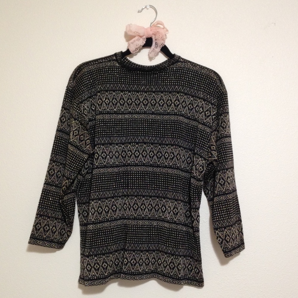 Black & Gold metallic Mock neck Long Sleeve Top